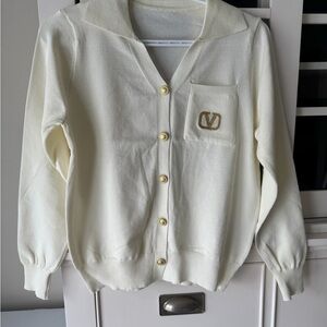 Cream Cardigan with Gold Accents